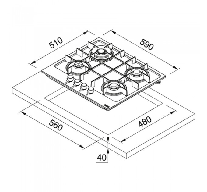 Газовая варочная поверхность Franke Maris FHMA 604 3G DC XS C (106.0554.404) нержавеющая сталь