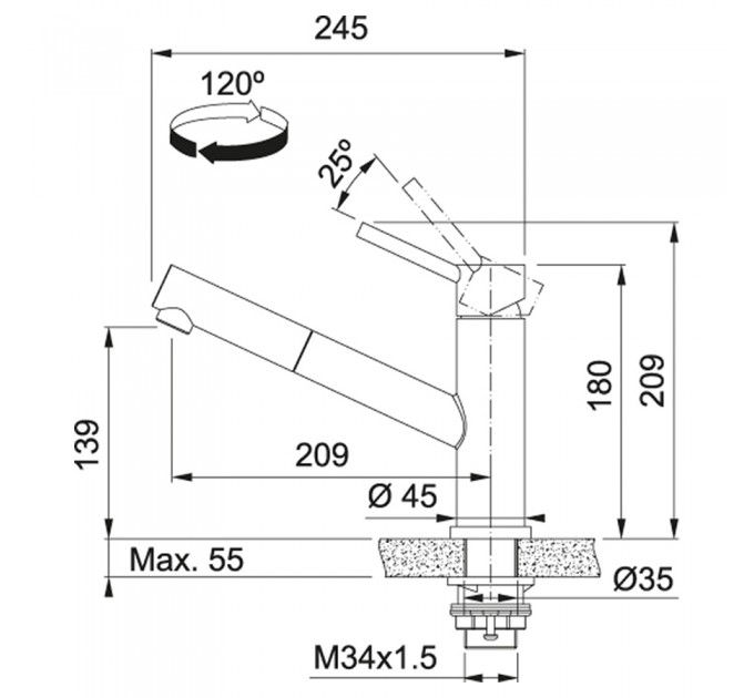 Смеситель кухонный Franke Orbit Pull Out (115.0569.461)