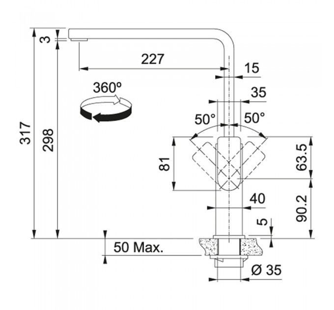 Смеситель кухонный Franke Mythos Swivel (115.0547.852) нержавеющая сталь