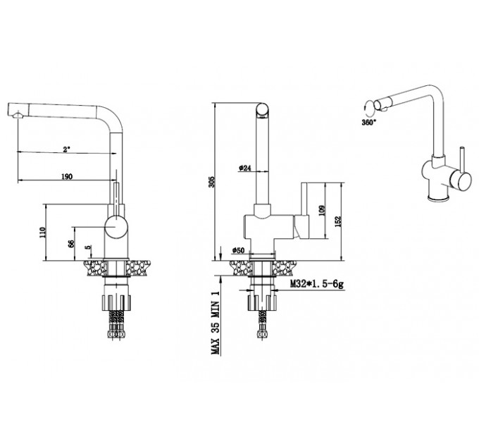 Смеситель кухонный Fabiano FKM-45 S/S Inox