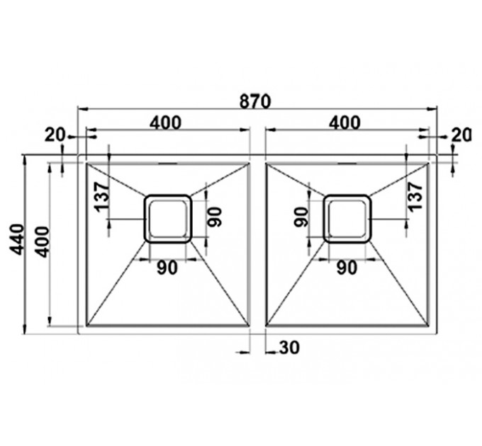 Кухонная мойка Fabiano Quadro 87х2 R10 Double (87x44) 1,20 мм