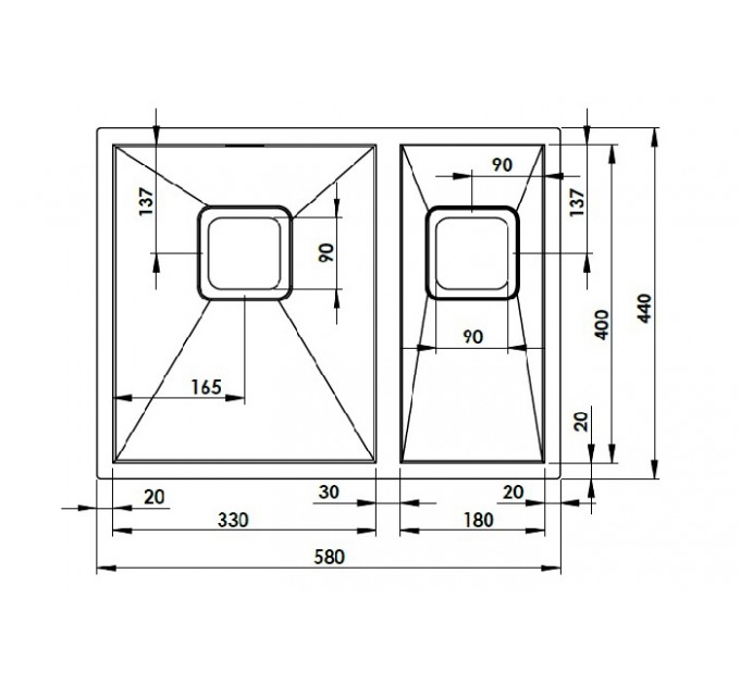 Кухонная мойка Fabiano Quadro 58 R10 (580x440) L 1,20 мм