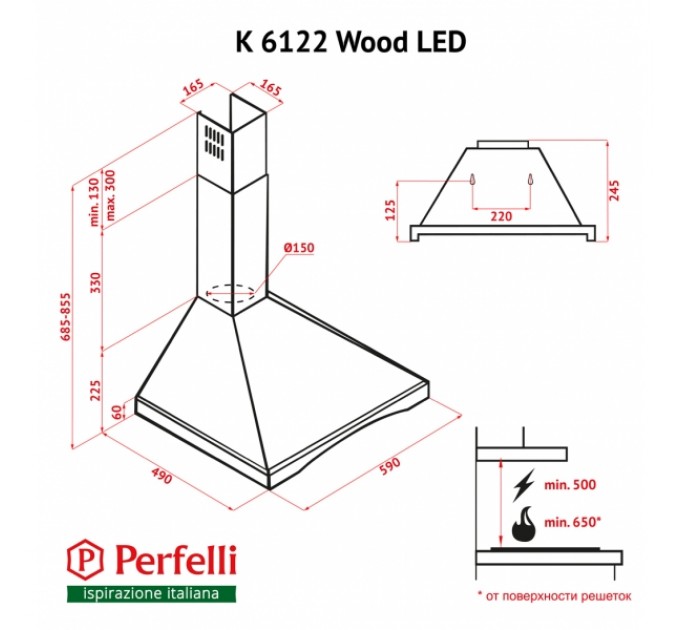 Витяжка кухонна Perfelli K 6122 IV Wood LED